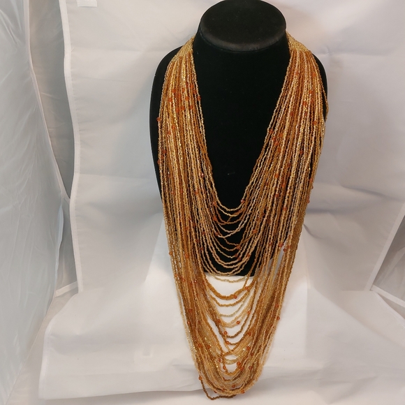 Vtg 32" long 40 strands beaded bib necklace - Picture 7 of 14
